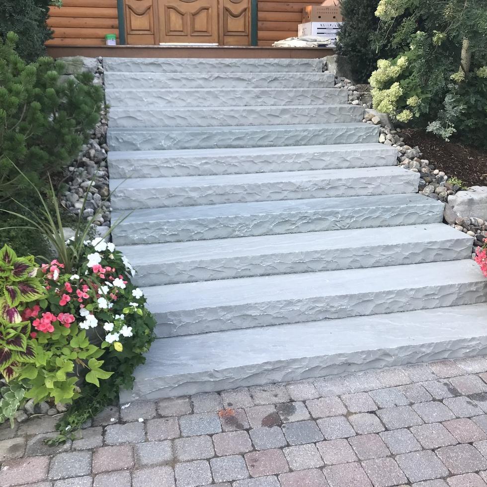 Stone steps, beds and planting after