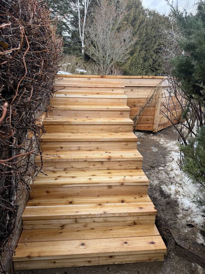 New cedar stairs and landing