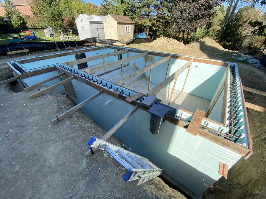 Pool walls formed and braced