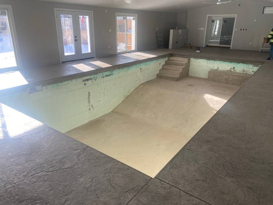 Indoor insulated concrete pool under construction